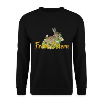 Frohe Ostern Osterhase - Unisex Pullover - Schwarz - Vorne - Alina (178cm) & Michal (187cm)