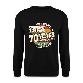 born in february 1952 - 70 years - Unisex Sweatshirt - black - Front - Alina (178cm) & Michal (187cm)