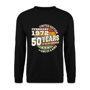 Geboren im Februar 1972 - 50 Jahre - Unisex Pullover - Schwarz - Vorne - Alina (178cm) & Michal (187cm)