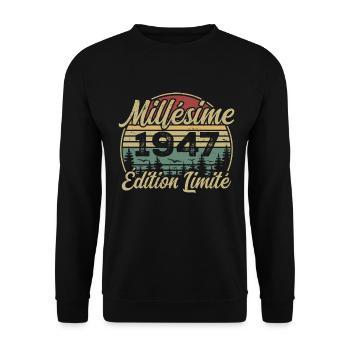 Millésime 1947 - Cadeau Pour le 77e Anniversaire - Sweat-shirt Unisexe - noir - Devant - Alina (178cm) & Michal (187cm)