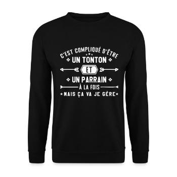 Onkel und Pate - Unisex Pullover - Schwarz - Vorne - Alina (178cm) & Michal (187cm)