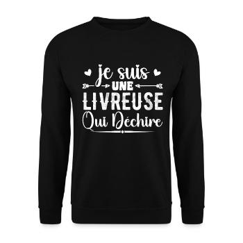Ich bin ein Liefermädchen, das rockt - Unisex Pullover - Schwarz - Vorne - Alina (178cm) & Michal (187cm)