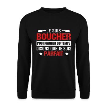 Boucher humour cadeau boucherie charcutier - Sweat-shirt Unisexe - noir - Devant - Alina (178cm) & Michal (187cm)