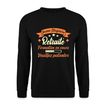 Junge pensionierte Praktikantin Zitat Humor - Unisex Pullover - Schwarz - Vorne - Alina (178cm) & Michal (187cm)