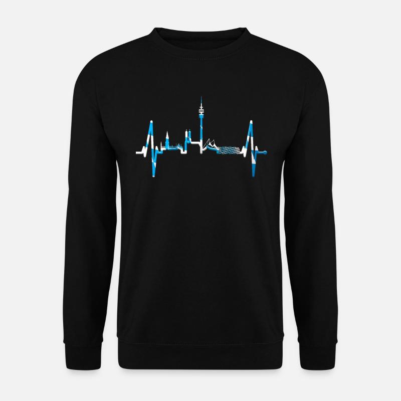 München Herzschlag Skyline Bayern Flagge Fan Liebe - Unisex Pullover - Schwarz