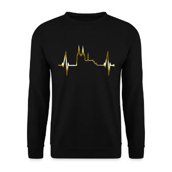 Köln Herzschlag Skyline Kölner Dom Herz Gold Kölle - Unisex Pullover - Schwarz - Vorne - Alina (178cm) & Michal (187cm)