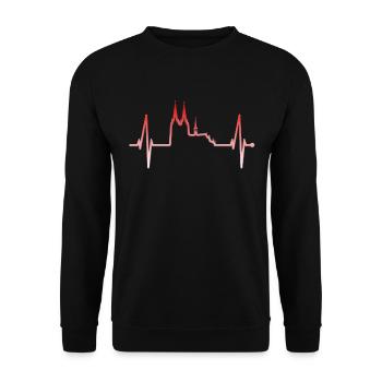 Köln Herzschlag Skyline Kölner Dom Rot Weiß Weiss - Unisex Pullover - Schwarz - Vorne - Alina (178cm) & Michal (187cm)