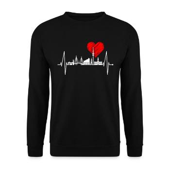 Hamburg Skyline Herzschlag Hamburger Hafen Fan - Unisex Pullover - Schwarz - Vorne - Alina (178cm) & Michal (187cm)