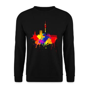 München Skyline Bunte Farben Malerei Bayern Fan - Unisex Pullover - Schwarz - Vorne - Alina (178cm) & Michal (187cm)