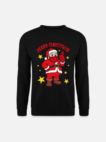 Merry Christmask Weihnachtsmann mit Gesichtsmaske - Unisex Pullover - Schwarz