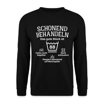 Schonend Behandeln 88 Geschenk Zum 88. Geburtstag - Unisex Pullover - Schwarz - Vorne - Alina (178cm) & Michal (187cm)