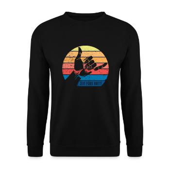 Surfer Zeit Fürs Brett Surfbrett Shaka Windsurfer - Unisex Pullover - Schwarz - Vorne - Alina (178cm) & Michal (187cm)