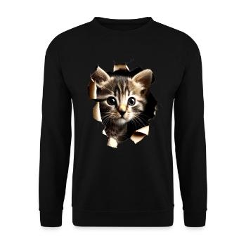 Katzen Motiv Kunst Cat Design Hauskatze Miau Katze - Unisex Pullover - Schwarz - Vorne - Alina (178cm) & Michal (187cm)