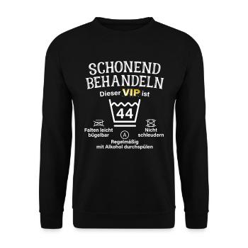 44. Geburtstag Schonend Behandeln 44 VIP ist 44 - Unisex Pullover - Schwarz - Vorne - Alina (178cm) & Michal (187cm)