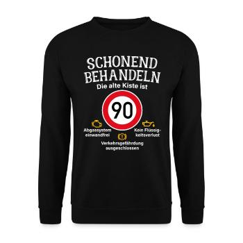 90. Geburtstag Schonend Behandeln 90 Alte Kiste 90 - Unisex Pullover - Schwarz - Vorne - Alina (178cm) & Michal (187cm)