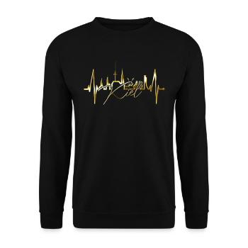 Kiel Skyline Herzschlag Fan Herz Liebe Love Kieler - Unisex Pullover - Schwarz - Vorne - Alina (178cm) & Michal (187cm)