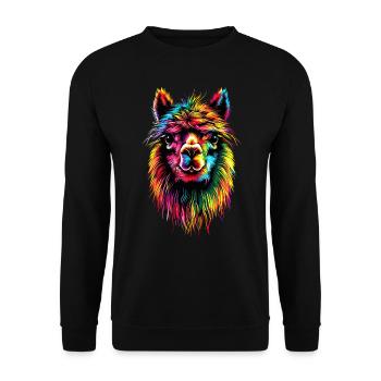 Alpaga Pop Art Couleurs vives Lama Arc-en-ciel Alpaga - Sweat-shirt Unisexe - noir - Devant - Alina (178cm) & Michal (187cm)