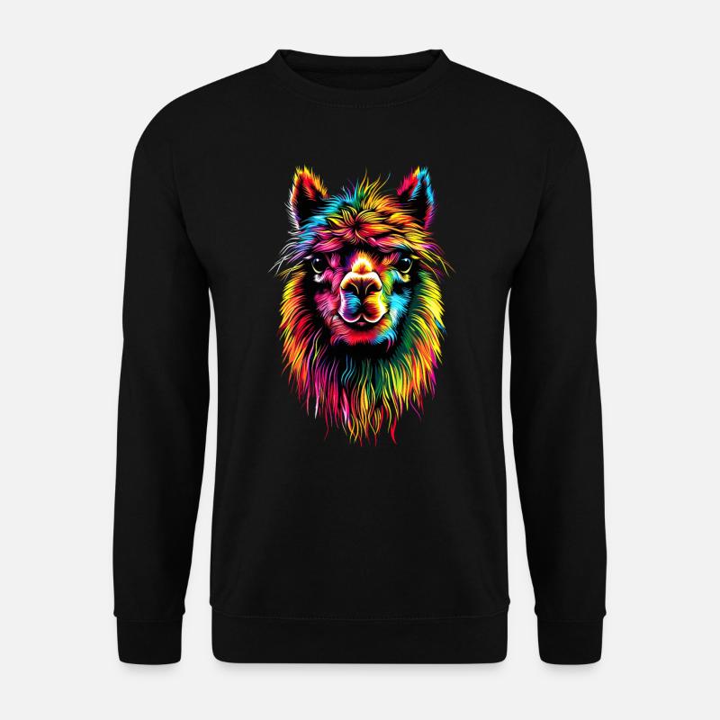 Alpaka Pop Art Bunte Farben Lama Regenbogen Alpaka - Unisex Pullover - Schwarz