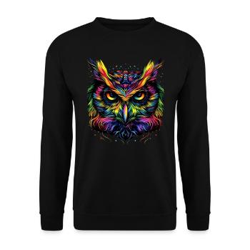 Hibou coloré arc-en-ciel couleurs pop art hibou hibou grand-duc hibou hibou hibou - Sweat-shirt Unisexe - noir - Devant - Alina (178cm) & Michal (187cm)