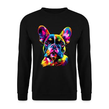 Französische Bulldogge Bunte Farben Pop Art Dogge - Unisex Pullover - Schwarz - Vorne - Alina (178cm) & Michal (187cm)