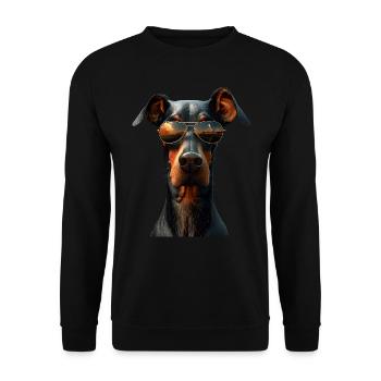 Dobermann Hunde Motiv Wachhund Stolze Dobermänner - Unisex Pullover - Schwarz - Vorne - Alina (178cm) & Michal (187cm)