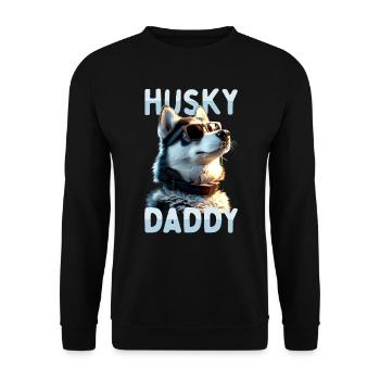 Husky Daddy Dad Vatertag Herrchen Papa Huskys - Unisex Pullover - Schwarz - Vorne - Alina (178cm) & Michal (187cm)