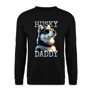 Husky Daddy Dad Vatertag Herrchen Papa Huskys - Unisex Pullover - Schwarz - Vorne - Alina (178cm) & Michal (187cm)