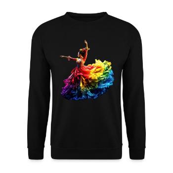 Flamenco Tänzerin Regenbogen Buntes Kleid Tanzen - Unisex Pullover - Schwarz - Vorne - Alina (178cm) & Michal (187cm)