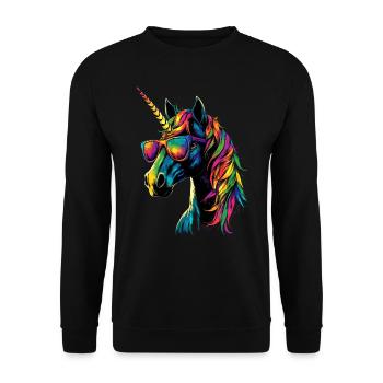 Einhorn Bunt Regenbogen Pferde Reiten Einhörner - Unisex Pullover - Schwarz - Vorne - Alina (178cm) & Michal (187cm)