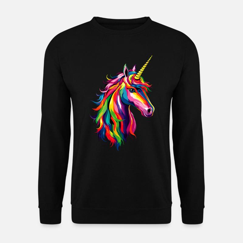 Einhorn Bunt Regenbogen Pferde Reiten Einhörner - Unisex Pullover - Schwarz