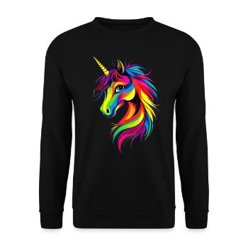 Einhorn Bunt Regenbogen Pferde Reiten Einhörner - Unisex Pullover - Schwarz - Vorne - Alina (178cm) & Michal (187cm)