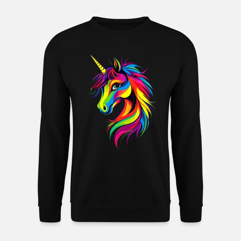 Einhorn Bunt Regenbogen Pferde Reiten Einhörner - Unisex Pullover - Schwarz