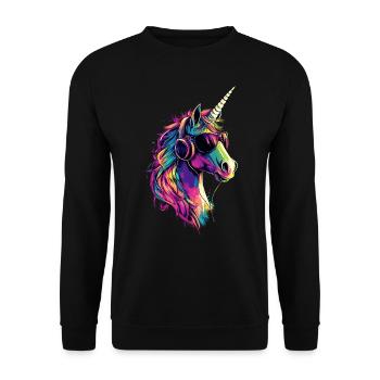 Einhorn Bunt Regenbogen Pferde Reiten Einhörner - Unisex Pullover - Schwarz - Vorne - Alina (178cm) & Michal (187cm)