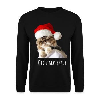 Angry Cat - Christmas Ready - Unisex Pullover - Schwarz - Vorne - Alina (178cm) & Michal (187cm)