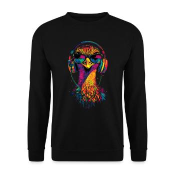 Strauss Bird Headphones Popart Emu Music DJ Strauss - Unisex Sweatshirt - black - Front - Alina (178cm) & Michal (187cm)
