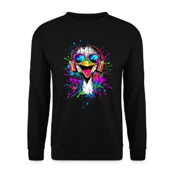 Strauss Bird Headphones Popart Emu Music DJ Strauss - Unisex Sweatshirt - black - Front - Alina (178cm) & Michal (187cm)
