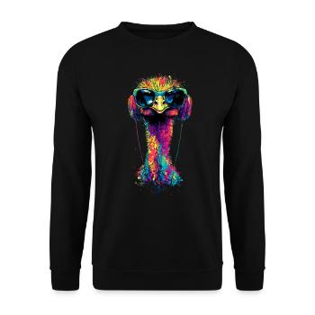 Strauss Bird Headphones Popart Emu Music DJ Strauss - Unisex Sweatshirt - black - Front - Alina (178cm) & Michal (187cm)