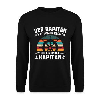 Kapitän Geschenk Steuerrad Spruch hat recht - Unisex Pullover - Schwarz - Vorne - Alina (178cm) & Michal (187cm)