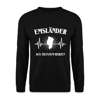 Emsländer Emsland EKG Herzlinie Geschenk - Unisex Pullover - Schwarz - Vorne - Alina (178cm) & Michal (187cm)