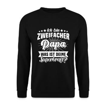Papa Zweifacher Vater Superkraft Vatertag Geschenk - Unisex Pullover - Schwarz - Vorne - Alina (178cm) & Michal (187cm)