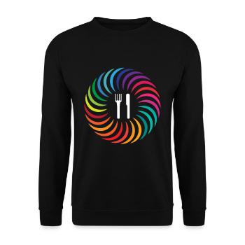 Gabel Messer Regenbogen Boomerang Kreis - Unisex Pullover - Schwarz - Vorne - Alina (178cm) & Michal (187cm)