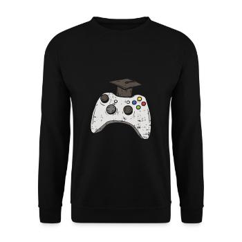 Gambler Gamer Graduation Hat Gamepad with Doctor's Hat - Unisex Sweatshirt - black - Front - Alina (178cm) & Michal (187cm)