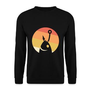 Vintage Fisch am Haken - Unisex Pullover - Schwarz - Vorne - Alina (178cm) & Michal (187cm)