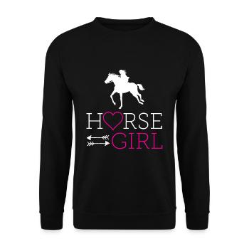 Pferde Mädchen Ich liebe mein Pferd - Unisex Pullover - Schwarz - Vorne - Alina (178cm) & Michal (187cm)