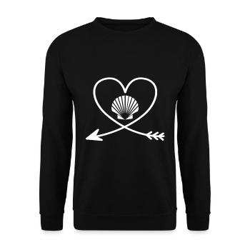 Muschel Herz Pfeil - Unisex Pullover - Schwarz - Vorne - Alina (178cm) & Michal (187cm)