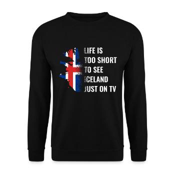 Islande drapeau vintage islandais drapeau Used Look - Sweat-shirt Unisexe - noir - Devant - Alina (178cm) & Michal (187cm)