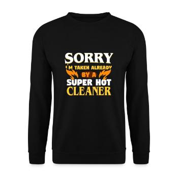 Bereits vergeben an einen Reiniger - Unisex Pullover - Schwarz - Vorne - Alina (178cm) & Michal (187cm)