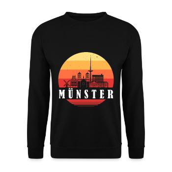 Münster Retro Skyline - Unisex Pullover - Schwarz - Vorne - Alina (178cm) & Michal (187cm)