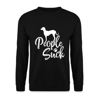 Ich liebe meinen Black Mouth Cur - "People Suck" - Unisex Pullover - Schwarz - Vorne - Alina (178cm) & Michal (187cm)