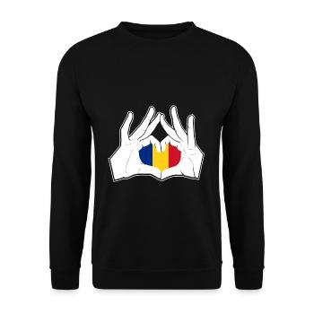 Rumänien Hand Herz Flagge - Unisex Pullover - Schwarz - Vorne - Alina (178cm) & Michal (187cm)